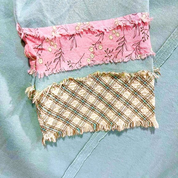 EASEL "Full Heart" Cotton Terry Mix Fabric & Print Embroidered Raw Frayed Edges - Picture 13 of 14